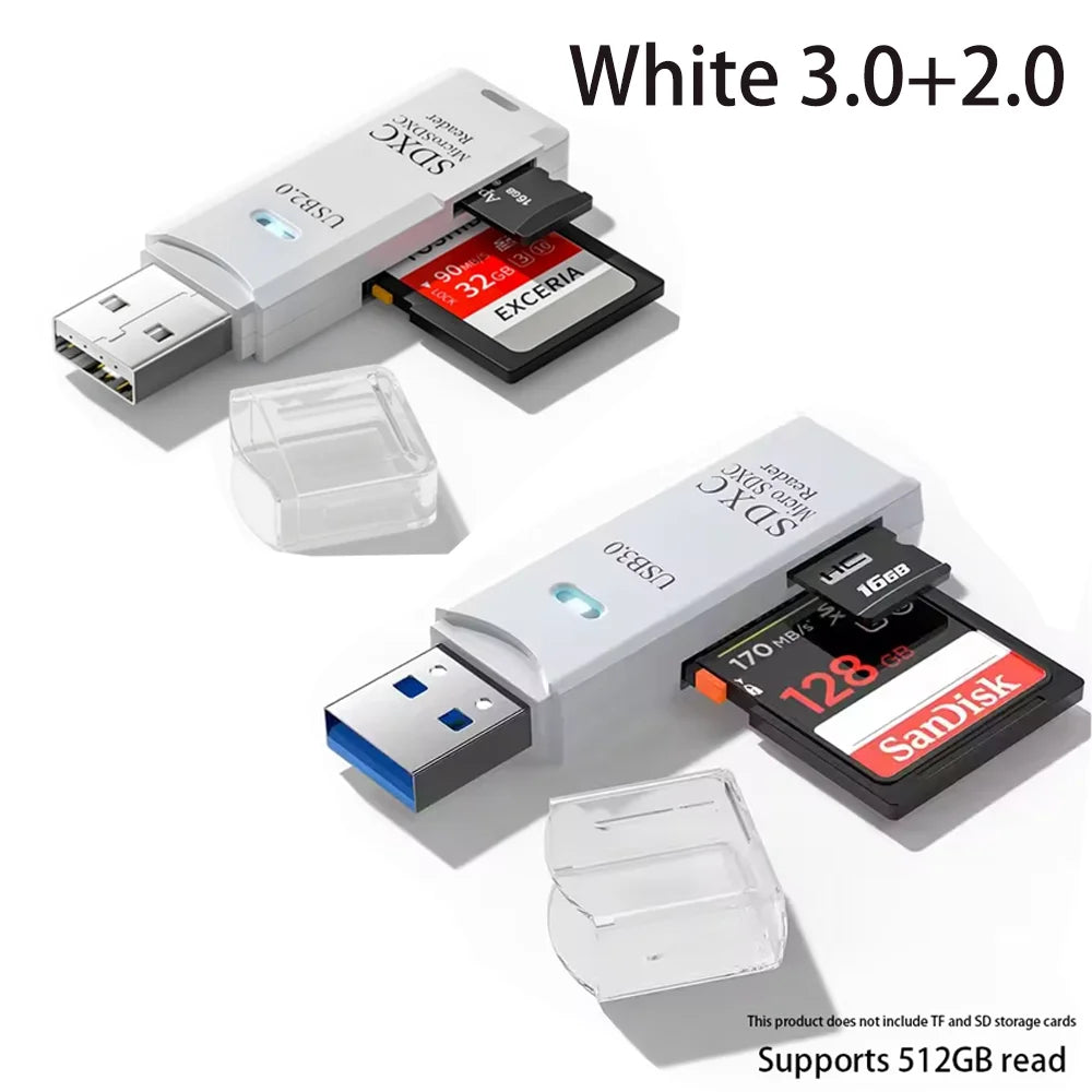 Lecteur de Cartes USB 2-en-1 – SD/TF, USB 2.0 & 3.0, Hub 4 Ports, PC & Laptop
