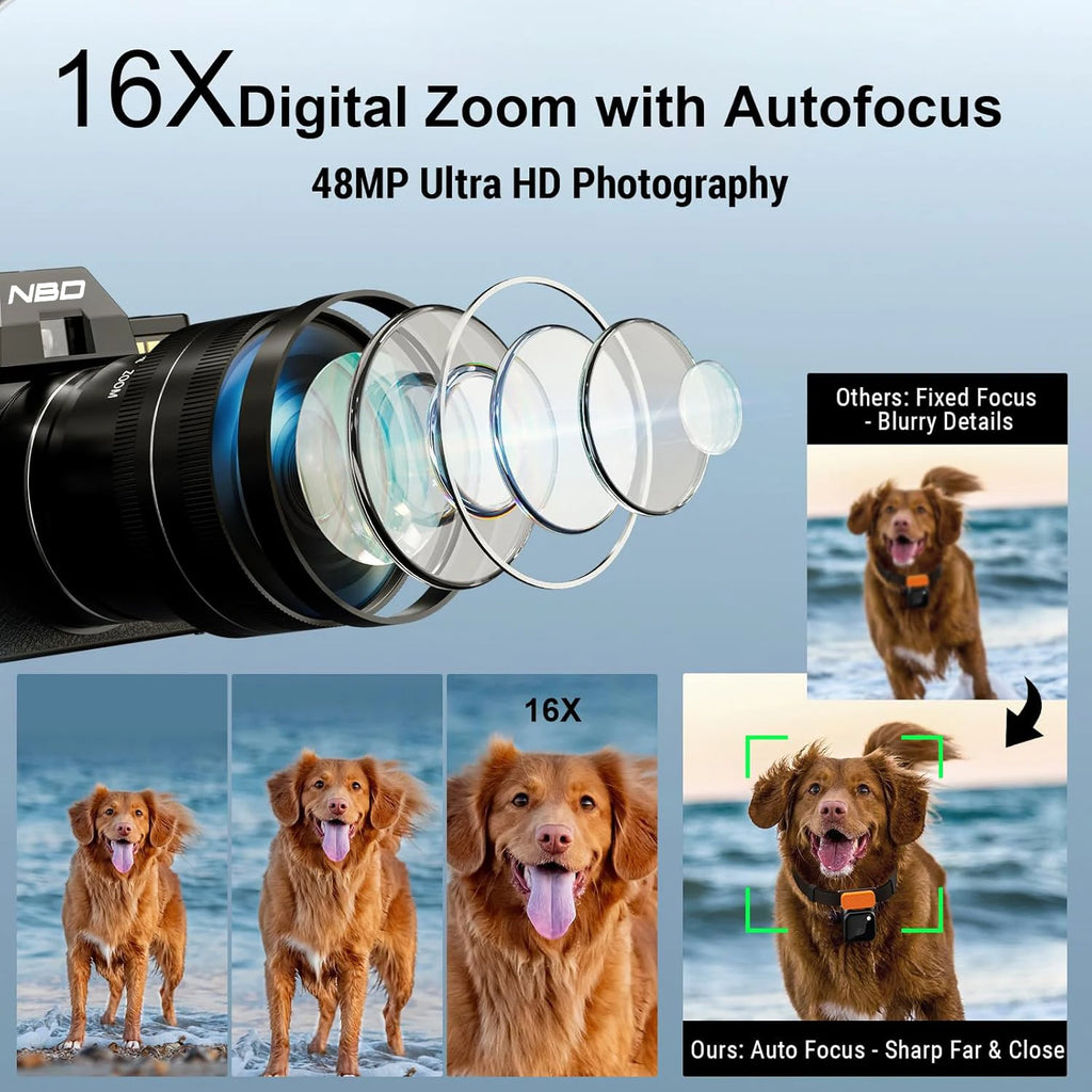 Appareil Photo Rétro NBD S100 4K 48MP WiFi – Écran 3" 180°, Grand Angle + Macro, Webcam