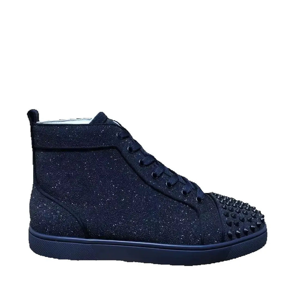 Sneakers Montantes Cuir Véritable Bleu Encre Rivets Noirs Semelle Rouge Homme – Tailles 35-48 – CLEVI Paris
