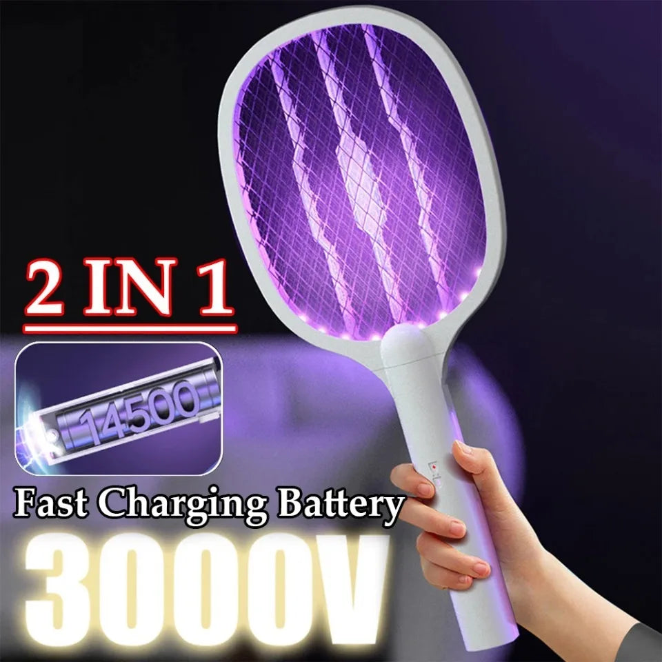Raquette Anti-Moustiques Électrique 2 en 1 | USB Rechargeable 3000V + Lampe Tue-Insectes – CLEVI Paris