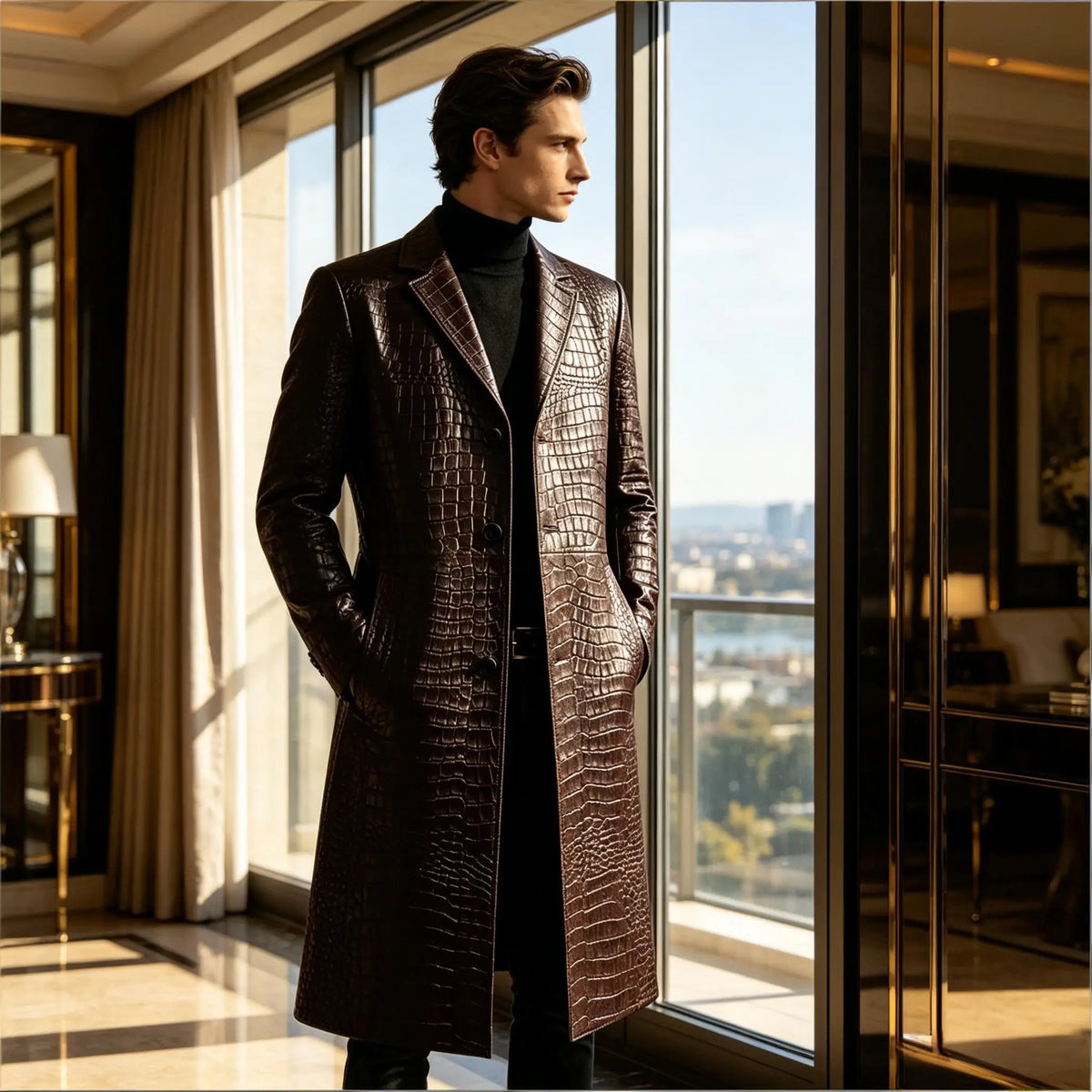 Manteau homme effet crocodile coupe ajustée – CLEVI Paris