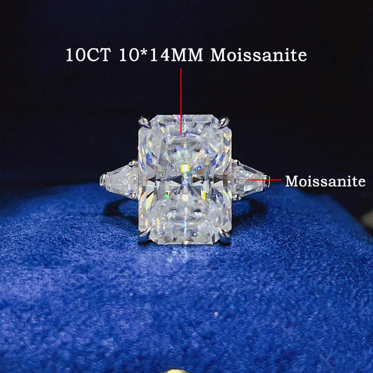 Bague Moissanite 5CT 10CT FEOBUR – Argent 925 Taille Emerald & Radiant
