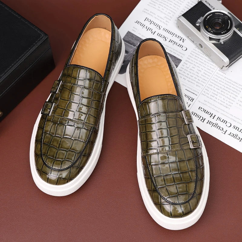 Loafers Cuir Motif Crocodile Homme Semelle Épaisse Monk Strap | 4 Coloris – CLEVI Paris