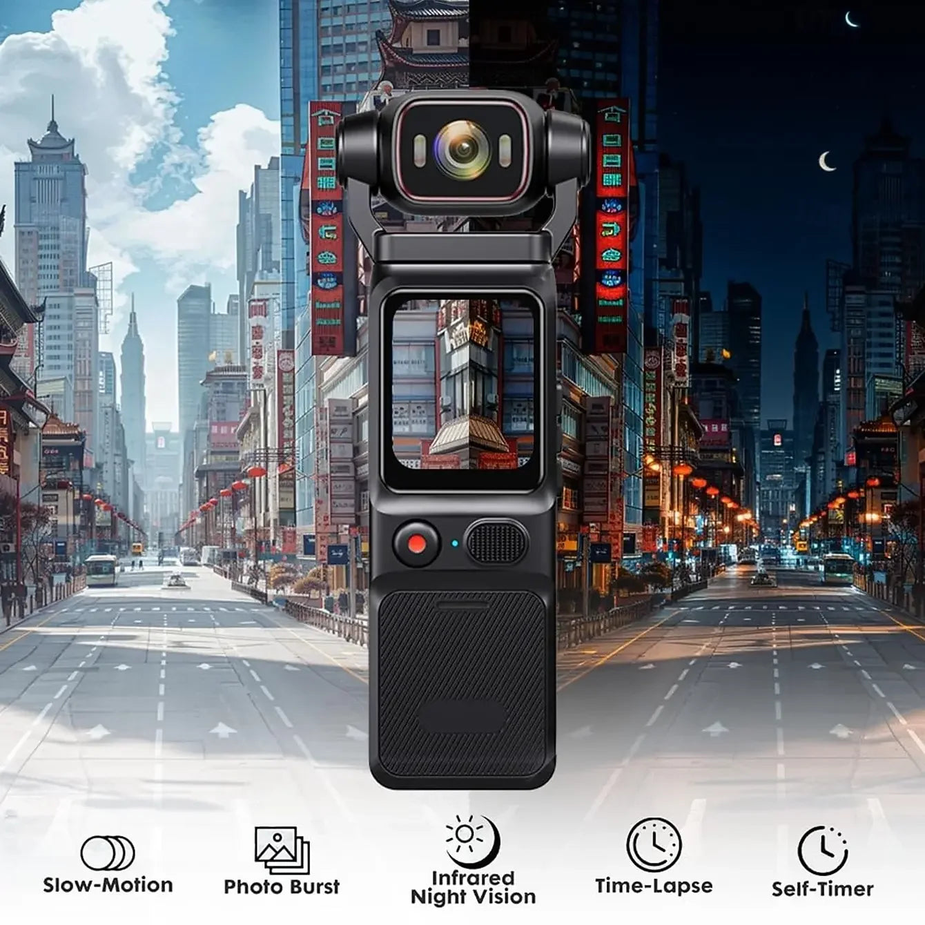 Caméra Sport 4K Pocket – Objectif Rotatif 180°, Stabilisation EIS, Écran Tactile 1,69" & Batterie 3000 mAh – CLEVI Paris