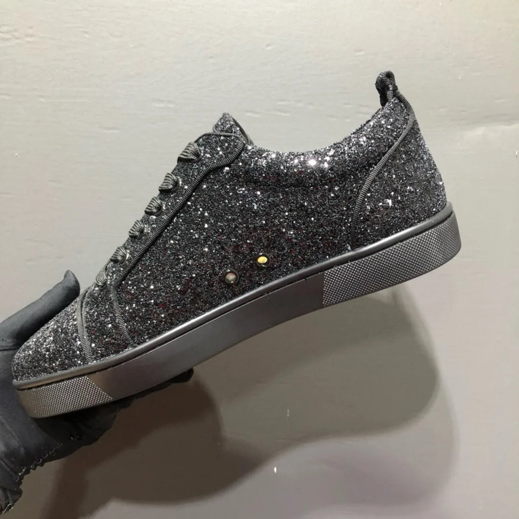 Sneakers Basses Luxe Homme Cuir Glitter Noir Semelle Rouge – CLEVI Paris
