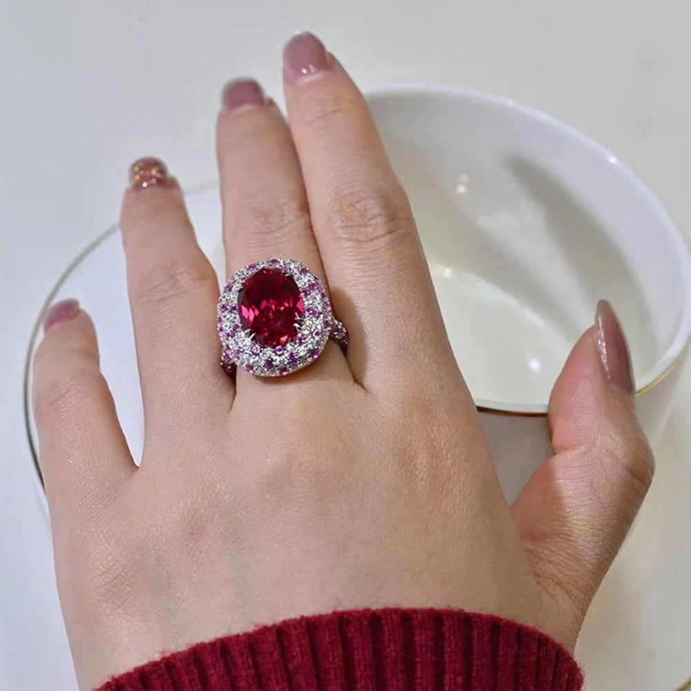 Bague Rubis Ovale 8x12mm Diamants Haute Carbone Argent 925 – CLEVI Paris