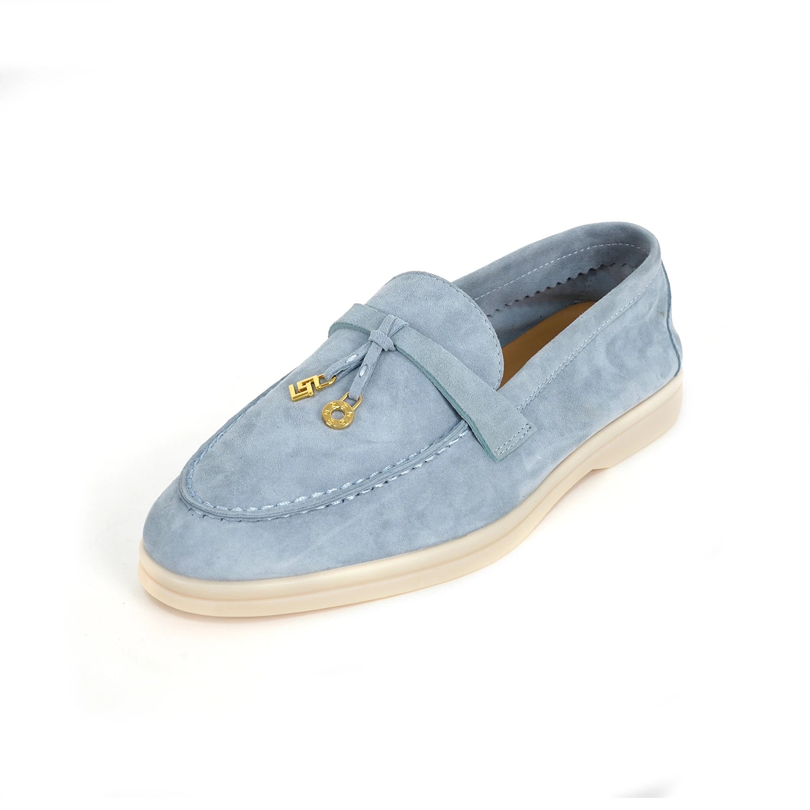 Mocassins Femme Daim Mouton Bout Rond Décoration Métal Slip-On Semelle Antidérapante – CLEVI Paris
