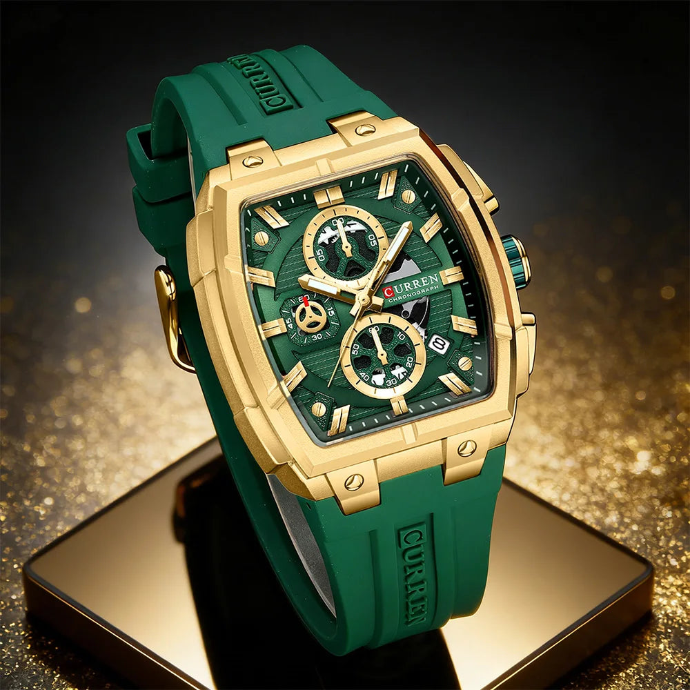 Montre Quartz Homme CURREN 8488 – Chronographe Vintage, Bracelet Silicone & Écrin Inclus