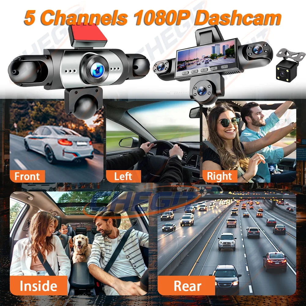 Dashcam 5 Objectifs 360° 1080p – WiFi, Surveillance Parking 24h, Vision Nocturne IR, G-Sensor, App iOS & Android – CLEVI Paris