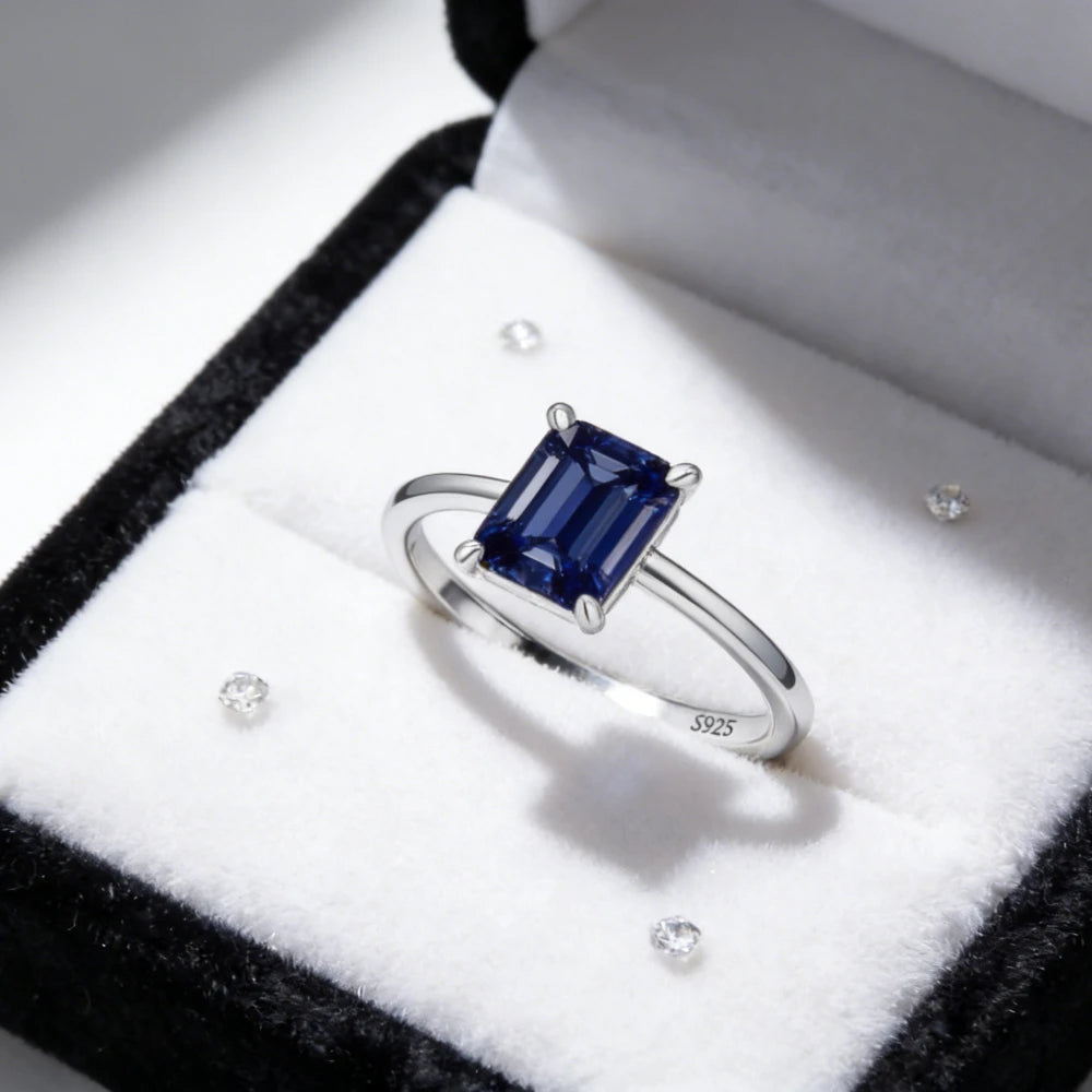 Bague Tanzanite Saphir Taille Émeraude 2CT | Argent 925 Plaqué Platine Vintage – CLEVI Paris