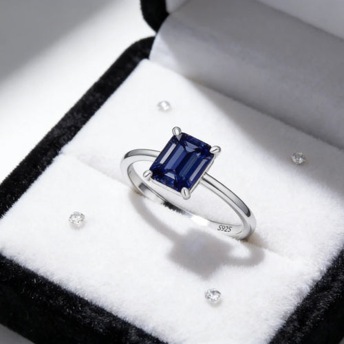 Bague Tanzanite Saphir Taille Émeraude 2CT | Argent 925 Plaqué Platine Vintage – CLEVI Paris