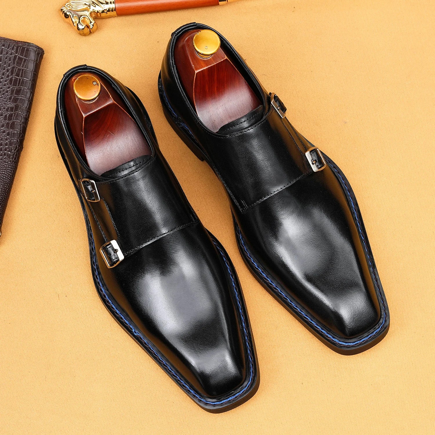 Oxford Homme Cuir Véritable Fait Main Bout Carré Boucle – CLEVI Paris