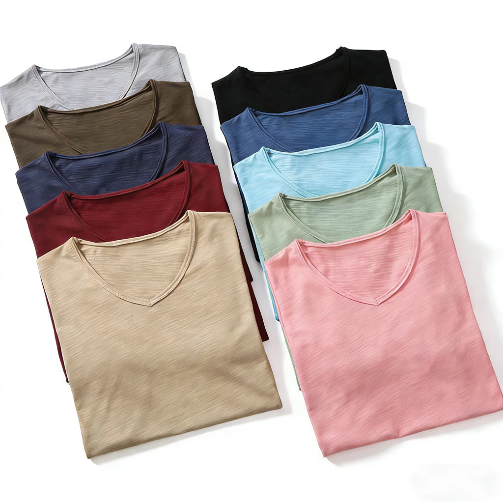 T-Shirt Homme 100% Coton Col V – Manches Courtes, Doux, Casual