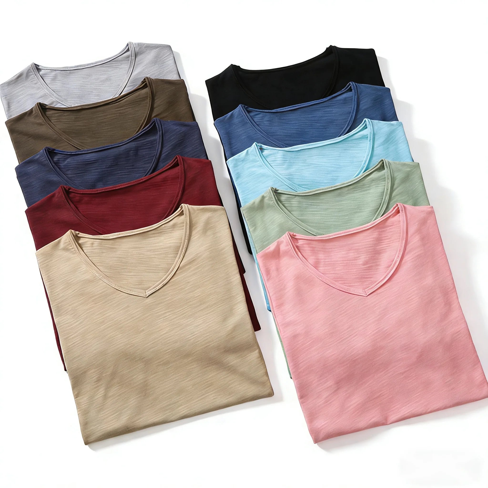 T-Shirt Homme 100% Coton Col V – Manches Courtes, Doux, Casual