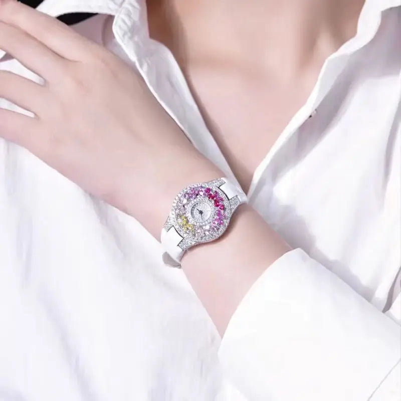 Montre Femme RUIYI Luxe – Zircon Diamant Simulé Bracelet Cuir Quartz 32mm