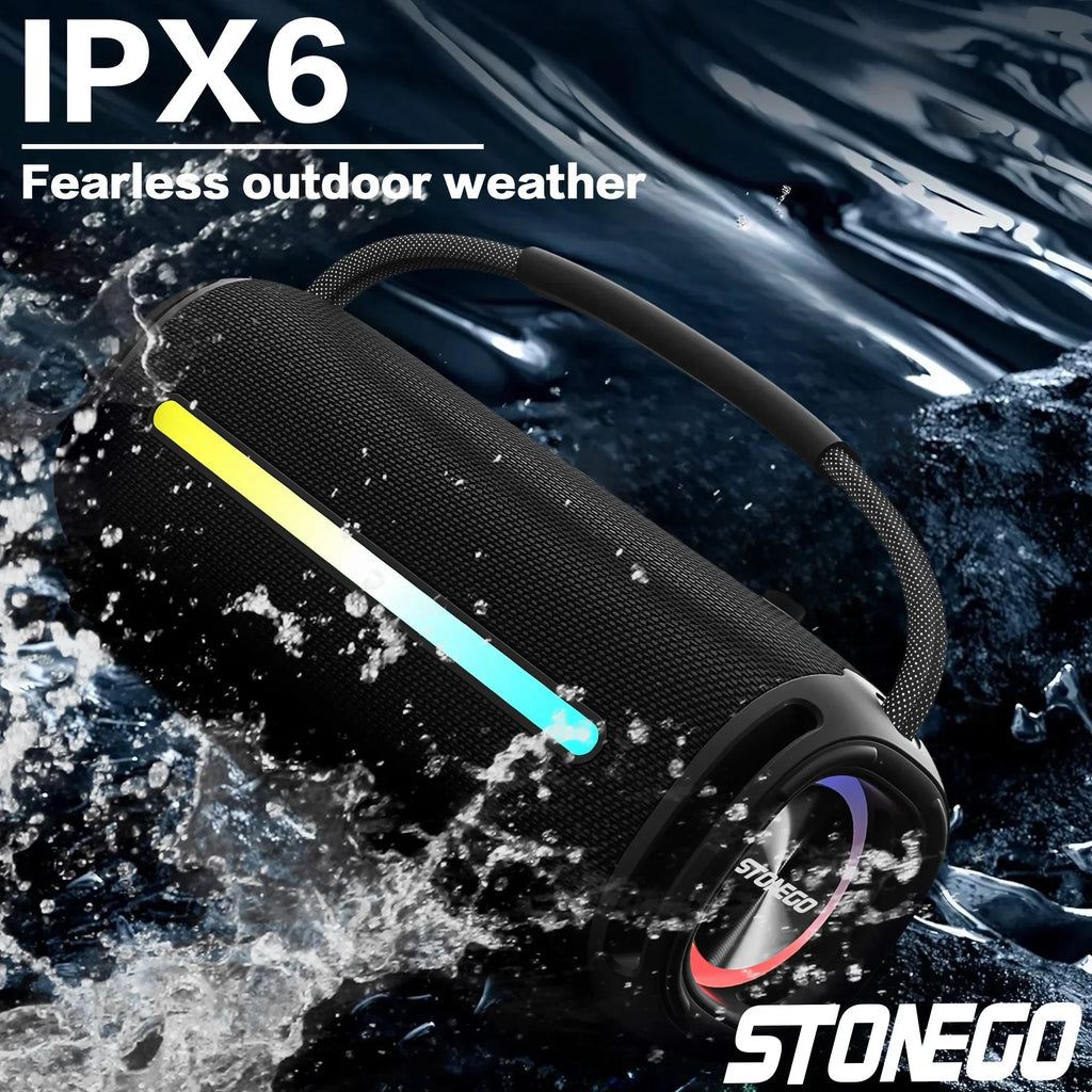 Enceinte Bluetooth 20W – IPX6, RGB, TWS, 33h, AUX & TF | STONEGO