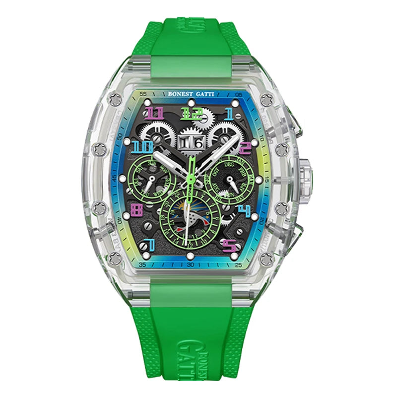 Montre Mécanique Homme BONEST GATTI BG9920 – Tonneau Transparent, Saphir & Multi-Cadrans
