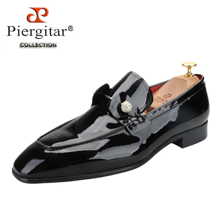Mocassins Homme Cuir Veau Verni Noir Cristaux Argentés Boucles Fait Main Mariage Piergitar – CLEVI Paris