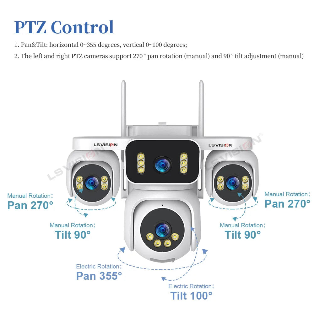 Caméra Solaire 4G LS VISION AOV01 20MP PTZ 4 Objectifs Zoom 12X Surveillance 24/7 – CLEVI Paris