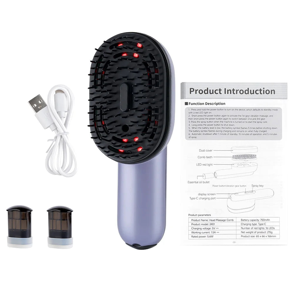 Peigne de Massage Cuir Chevelu avec Spray – Vibration & Soin Cheveux – CLEVI Paris