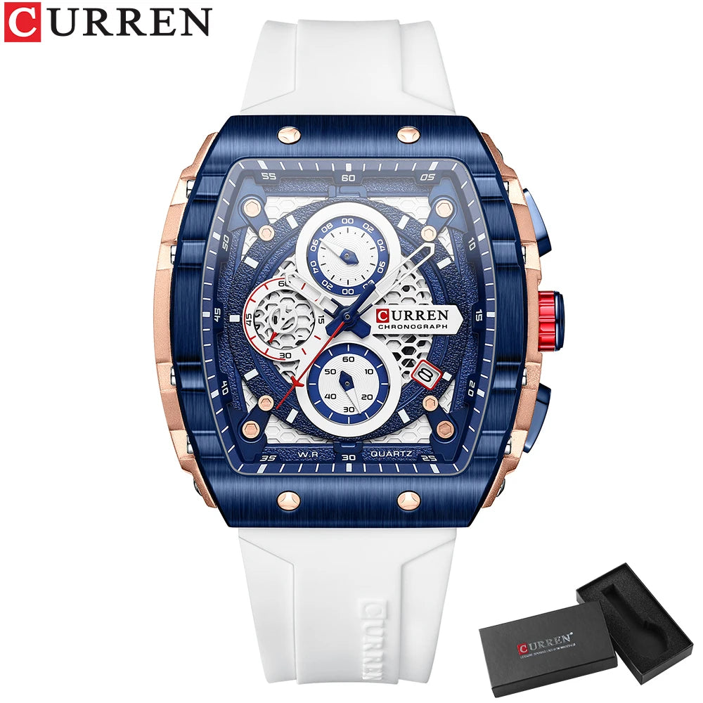 CURREN Montre Quartz Homme Rectangulaire Chronographe Silicone Date Auto 47mm – CLEVI Paris