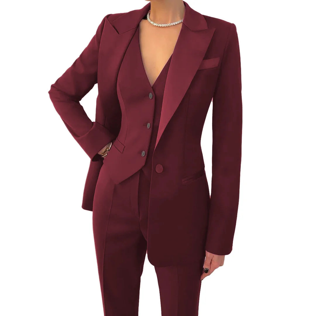Costume 3 Pièces Femme Veste Gilet Pantalon 17 Coloris Bureau Cérémonie – CLEVI Paris