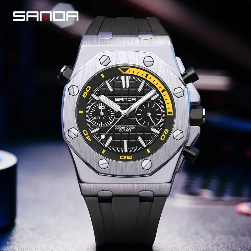 SANDA 7027 Montre Homme Double Affichage Analogique LED Bracelet PU 53mm Multifonctions 3 ATM 3 Coloris – CLEVI Paris
