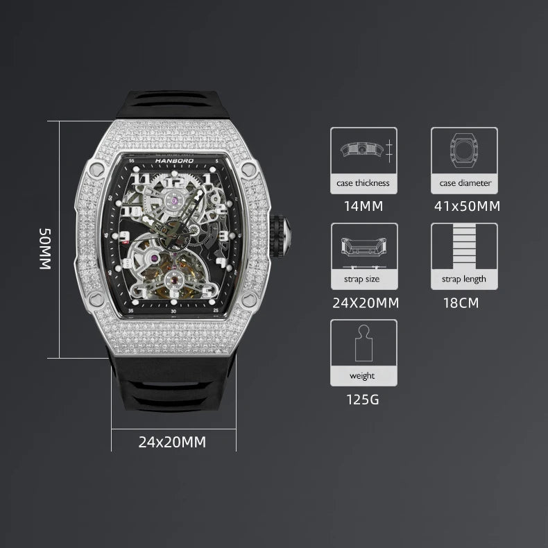 HANBORO 970 Montre Homme Automatique Miyota 50mm 180 Cristaux Étanche 5ATM – CLEVI Paris