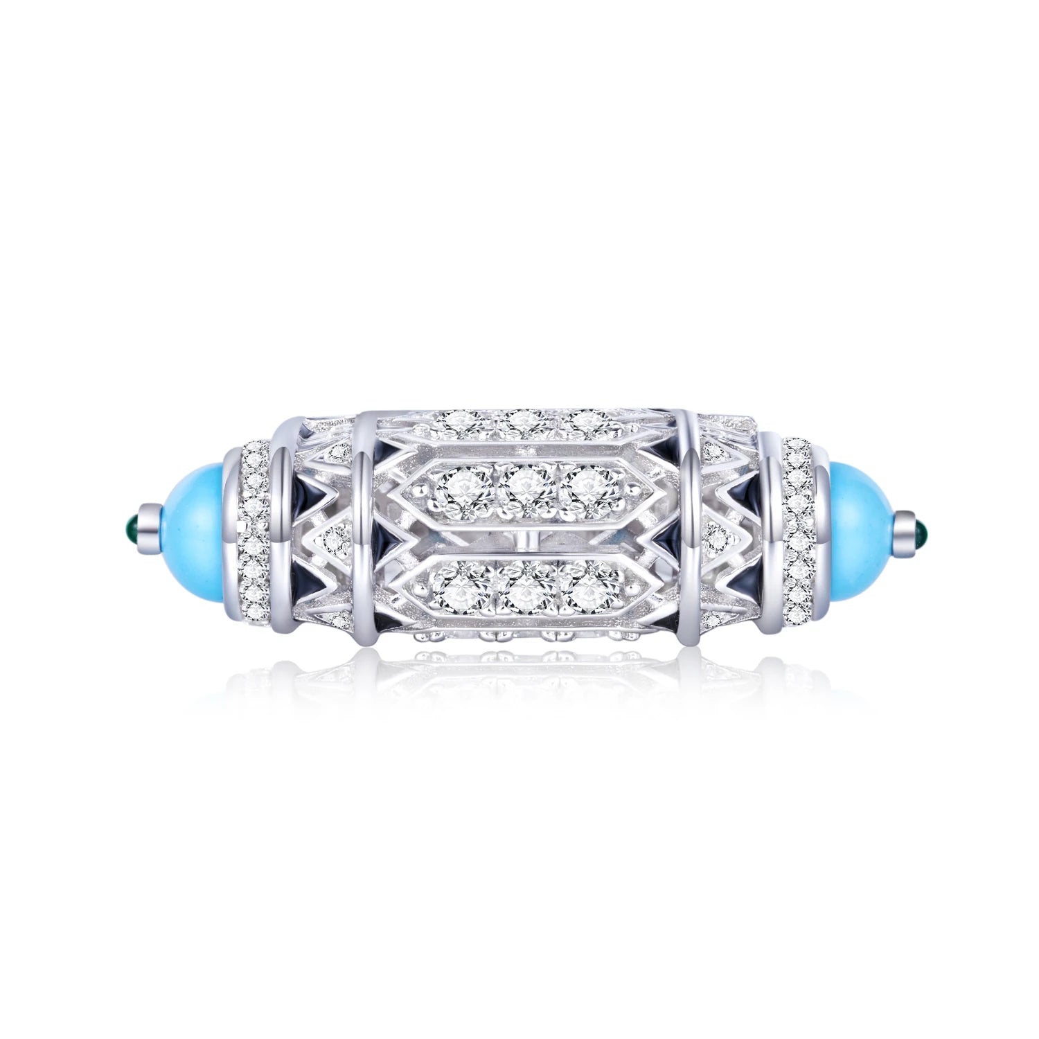 Bague Alliance Saphir Lab & Turquoise | Diamant Haute Carbone Argent 925 – CLEVI Paris