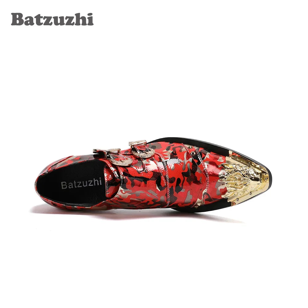 Oxford Homme Talon 6,5cm Boucles Style Rock Rouge – CLEVI Paris