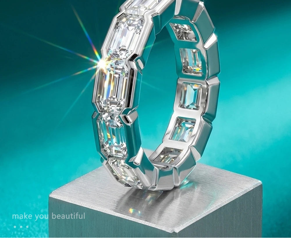 Alliance Femme Moissanite Émeraude D VVS1 Éternité Argent 925 – CLEVI Paris