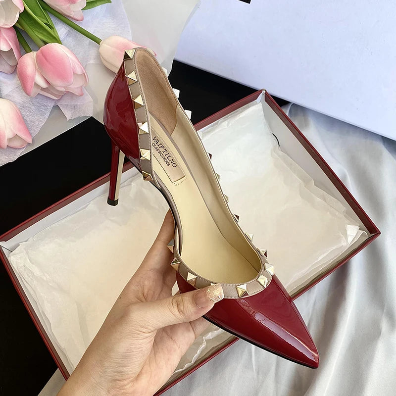 Escarpins Femme Talons Aiguilles Cuir Verni Rivets – CLEVI Paris