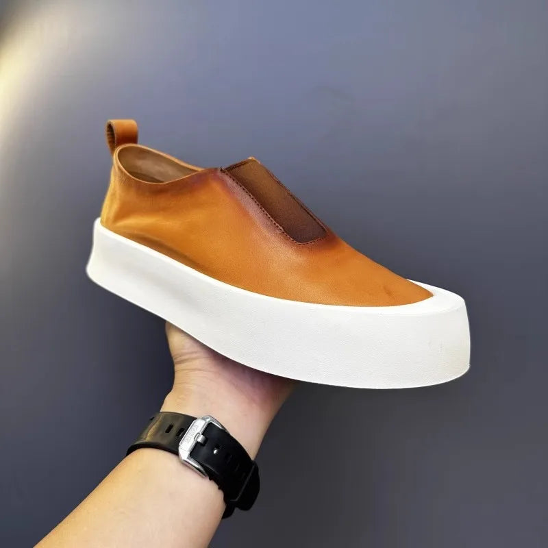 Mocassins Cuir Véritable Vintage Plateforme Homme – CLEVI Paris