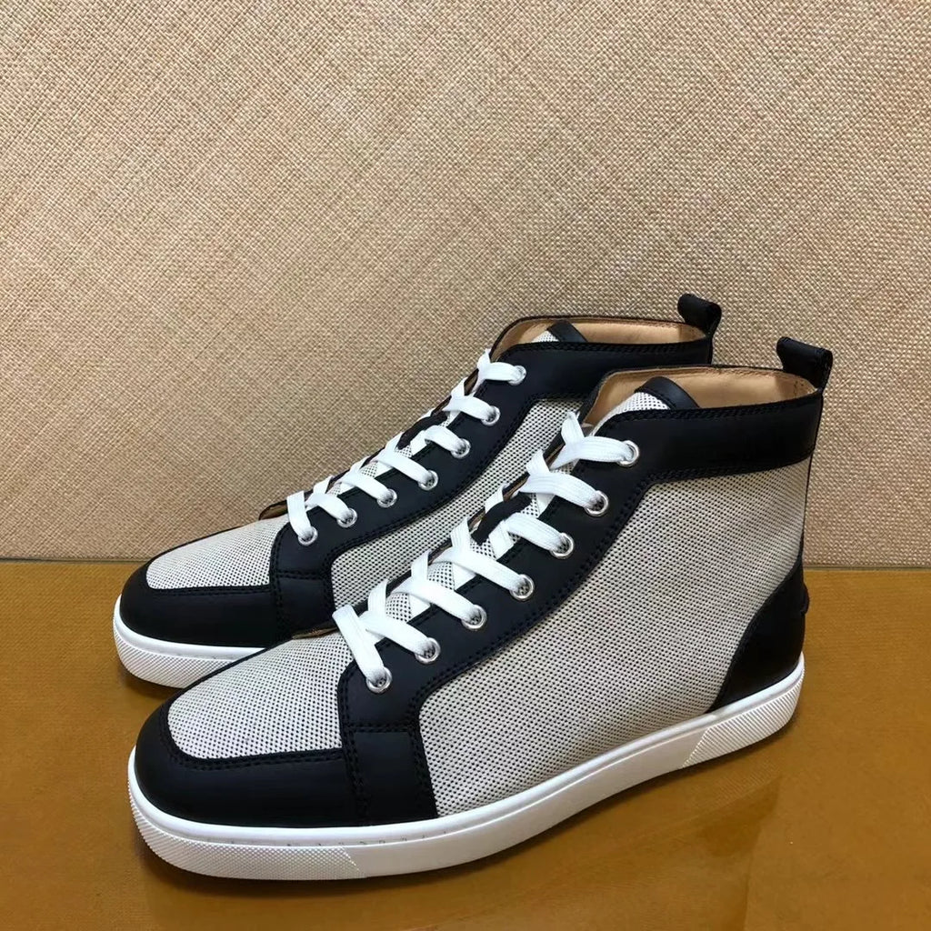 Sneakers Montantes Cuir Véritable Gris Noir Blanc Homme – Semelle Rouge, Lacets, Tailles 35-48 – CLEVI Paris