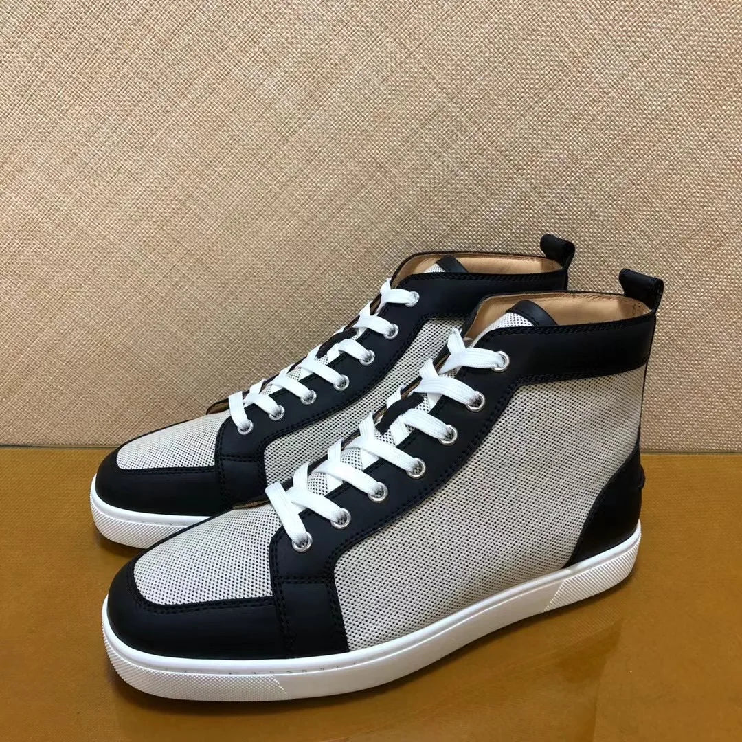 Sneakers Montantes Cuir Véritable Gris Noir Blanc Homme – Semelle Rouge, Lacets, Tailles 35-48 – CLEVI Paris
