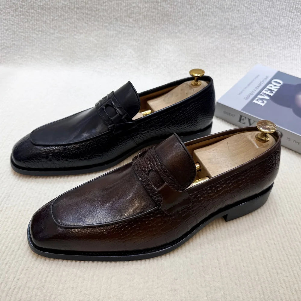 Mocassins Homme Cuir Vache Imprimé Crocodile Double Boucle Slip-On Bout Pointu Mariage Business EU 39-46 Felix Chu – CLEVI Paris
