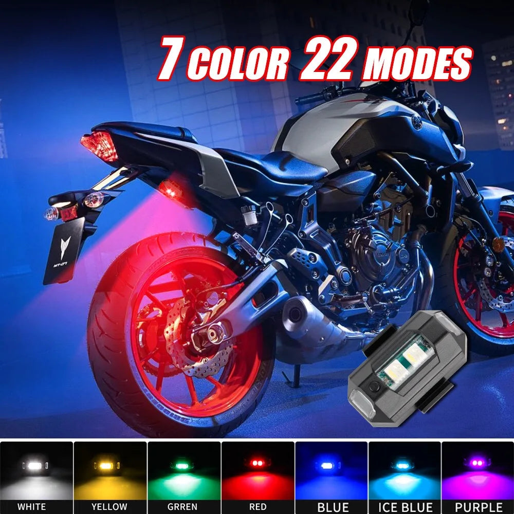 Feux Stroboscopiques LED 7 Couleurs USB – Anti-Collision, 30 Modes, 8h Autonomie – Moto, Vélo & Drone – CLEVI Paris