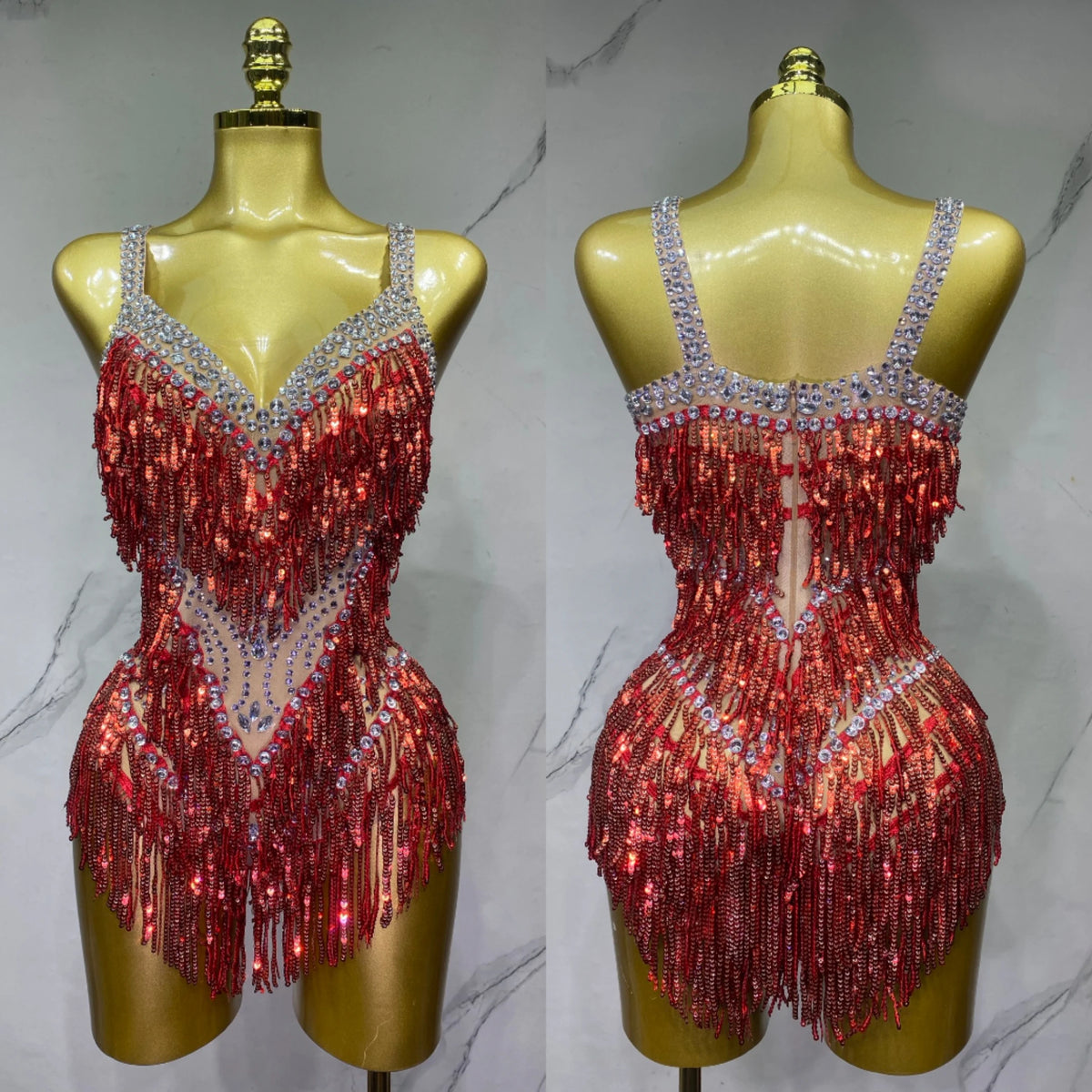Combinaison de scène à franges et strass – CLEVI Paris