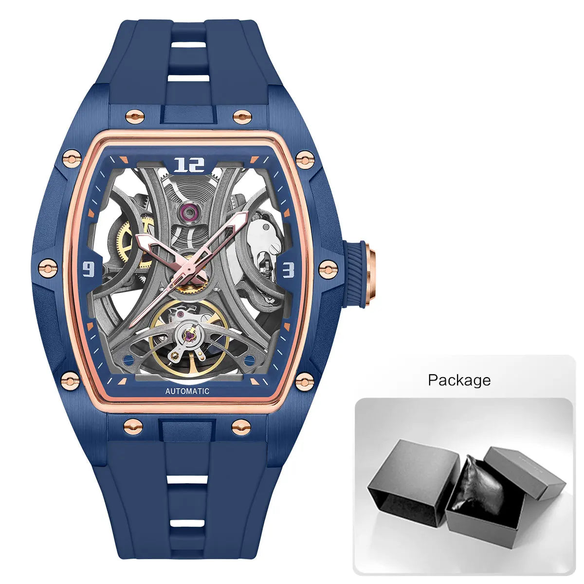 MEGIR Montre Automatique Homme Squelette Transparent Tonneau Acier Silicone Sport – CLEVI Paris