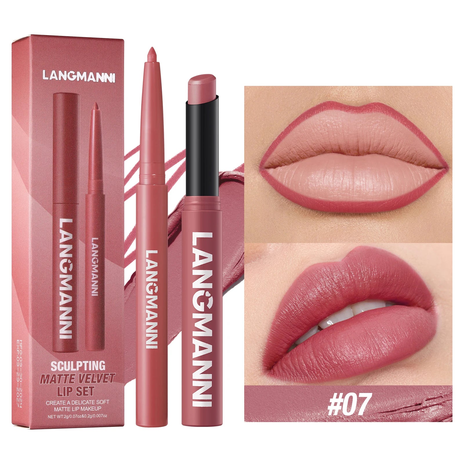 Rouge à Lèvres 2-en-1 Contour & Couleur Imperméable – Longue Tenue Sans Bavure