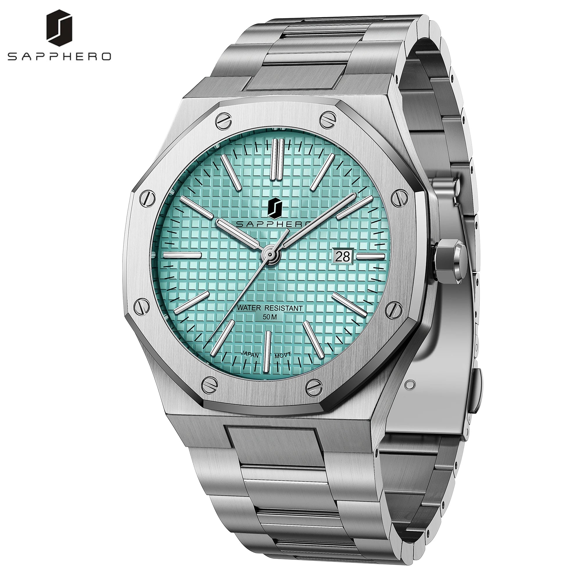 Montre SAPPHERO SO2110 – Quartz Seiko TMI PC32, Acier 316L, Cadran Octogonal, Date, Aiguilles Lumineuses, Étanche 5 ATM – CLEVI Paris