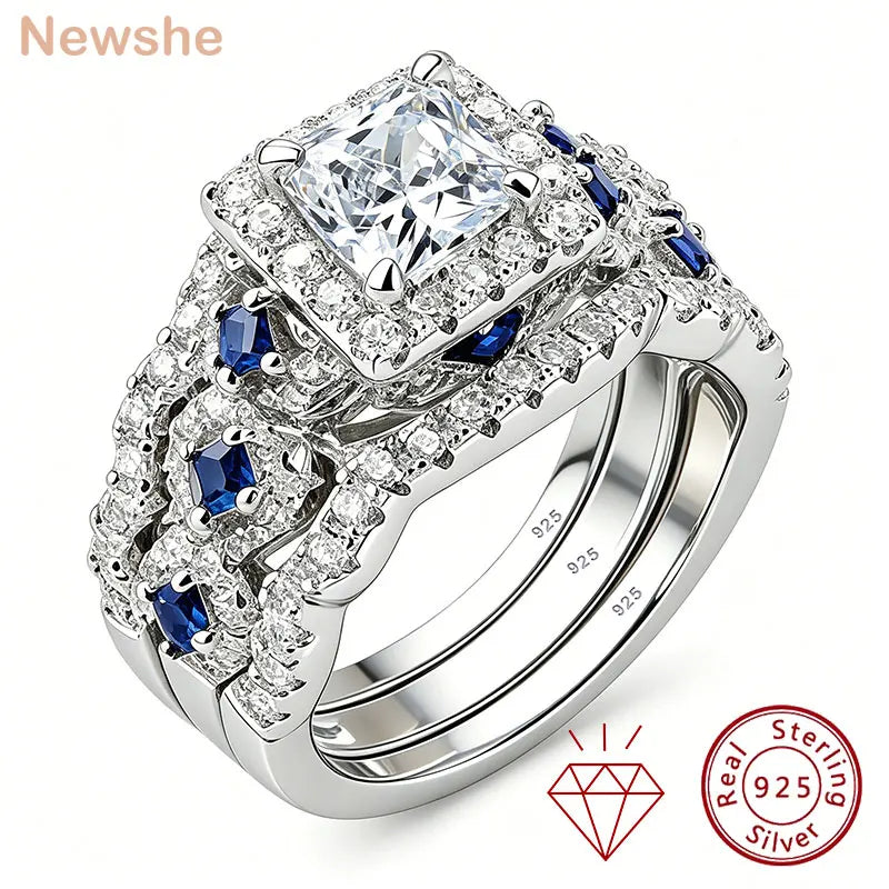 Parure de Mariage 3 Pièces Newshe Argent 925 Moissanite Taille Princesse Certifiée – CLEVI Paris