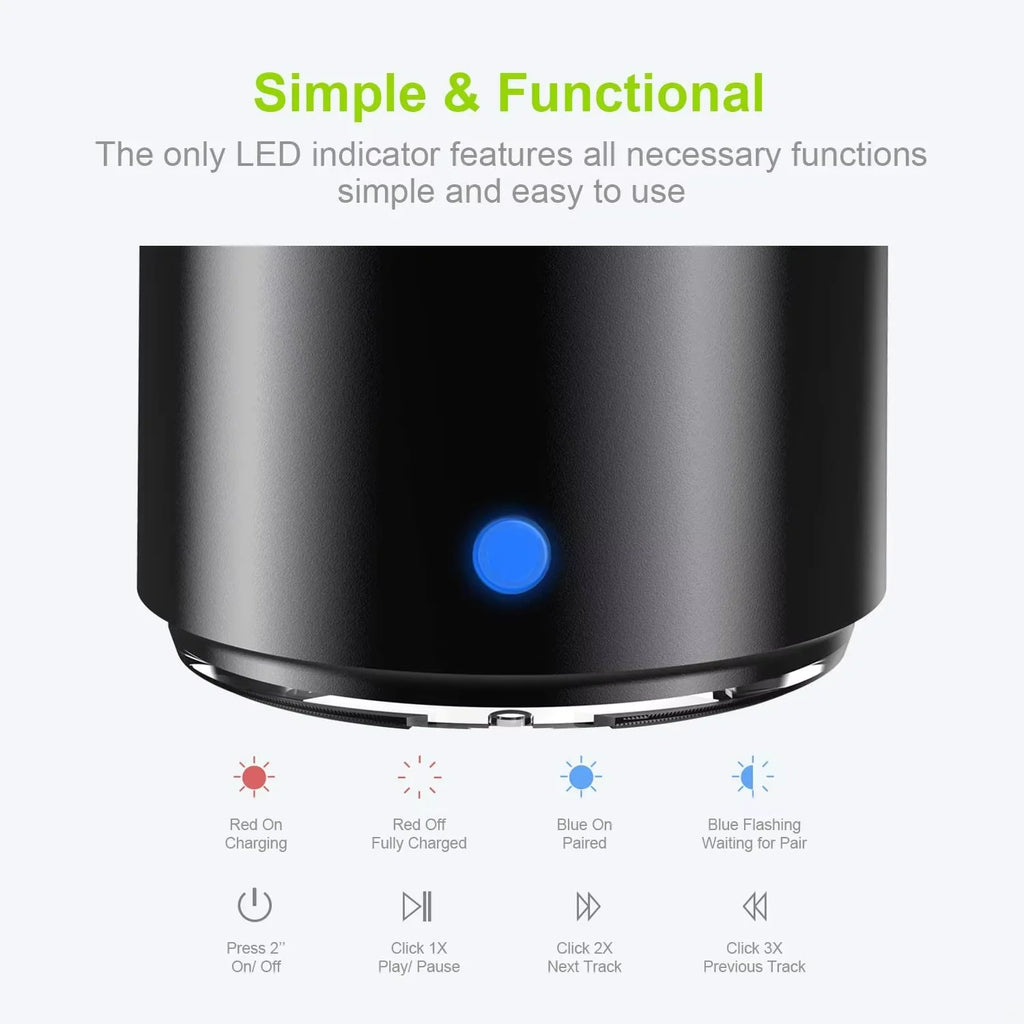 Mini Enceinte Bluetooth IPX7 – Corps Métal, 8h, Basse Puissante, Crochet | Lipusen A106 Pro