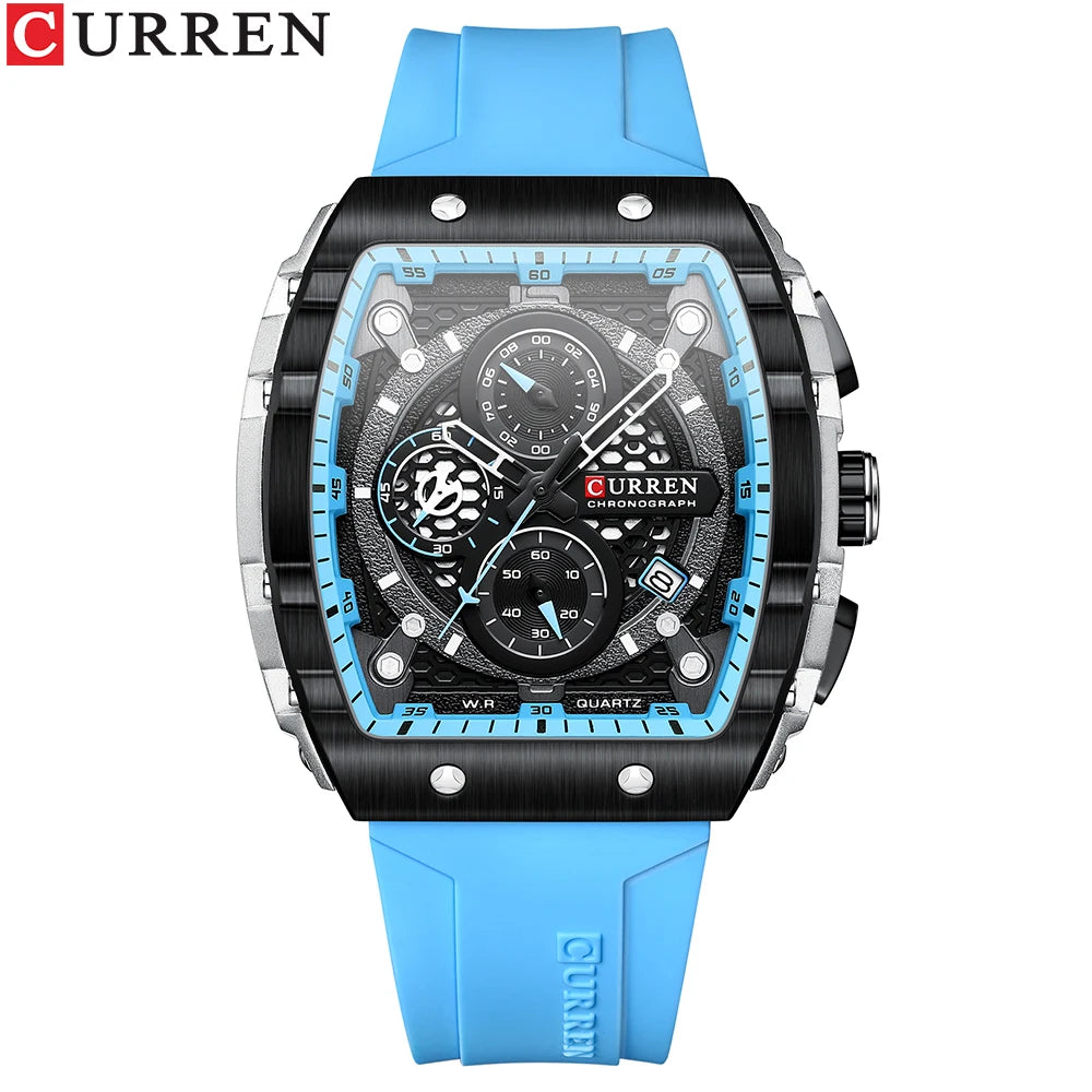 CURREN Montre Quartz Homme Rectangulaire Chronographe Silicone Date Auto 47mm – CLEVI Paris