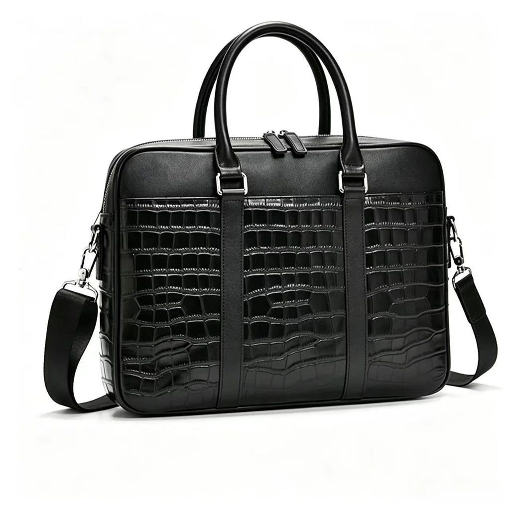 Serviette Homme Cuir Vache Croco Grande Capacité Laptop 15,6" – CLEVI Paris
