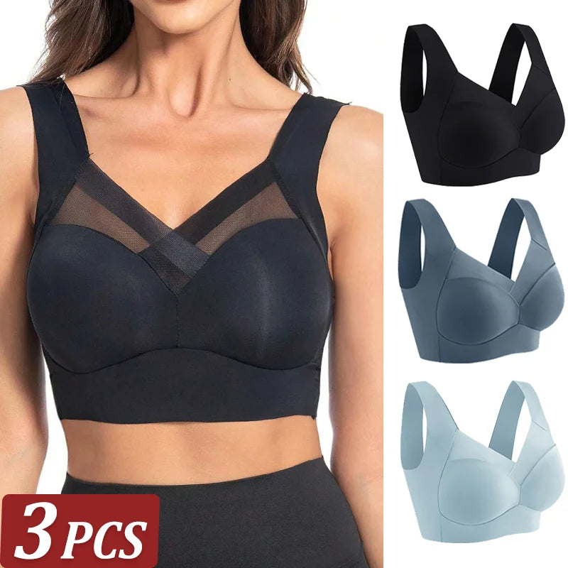 Lot de 3 Soutiens-Gorge Sport Sans Armature | Dentelle, Sans Coutures, Grande Taille – CLEVI Paris