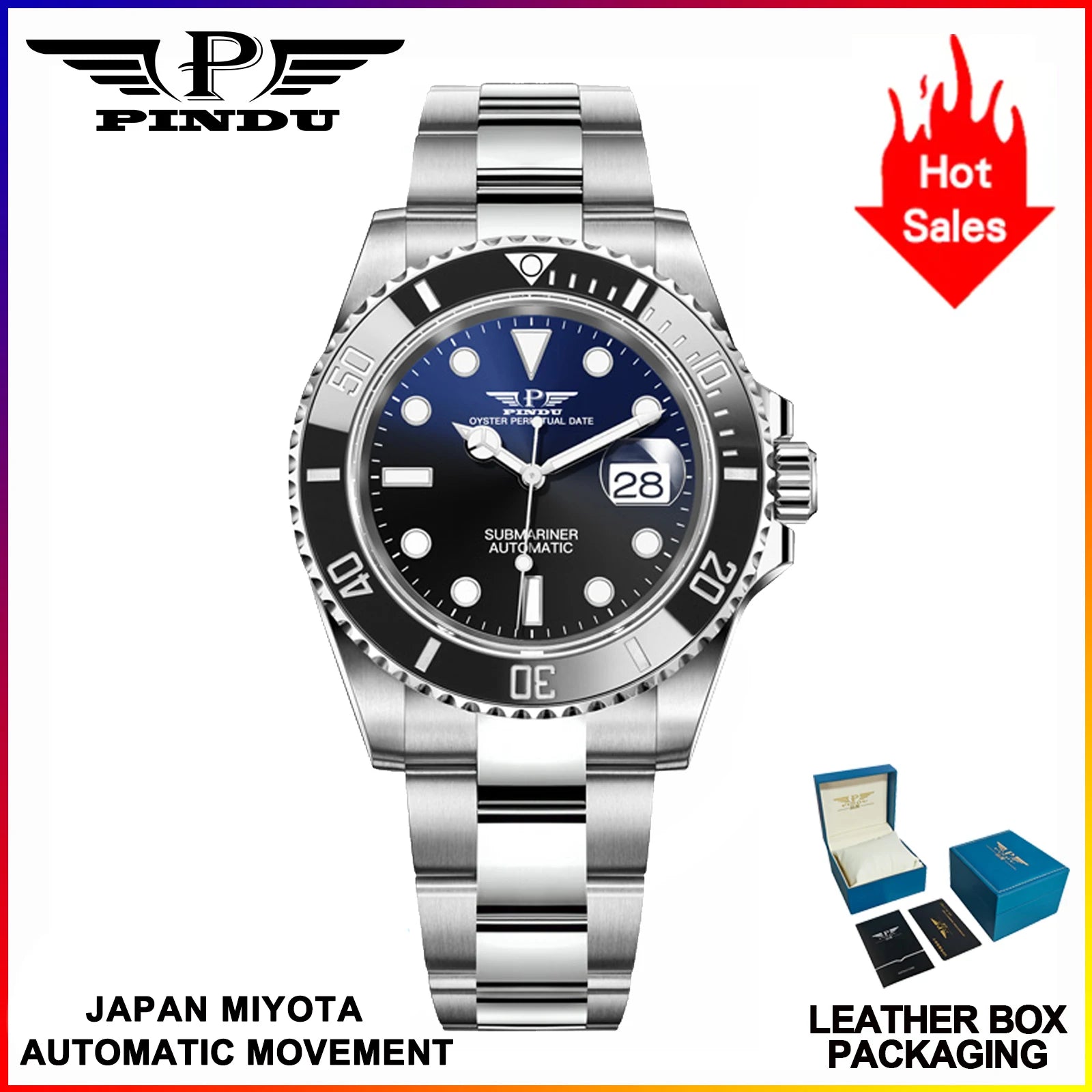 Montre PINDU PD6591 Mécanique Automatique Miyota Acier 40 mm Étanche 10 Bar – CLEVI Paris