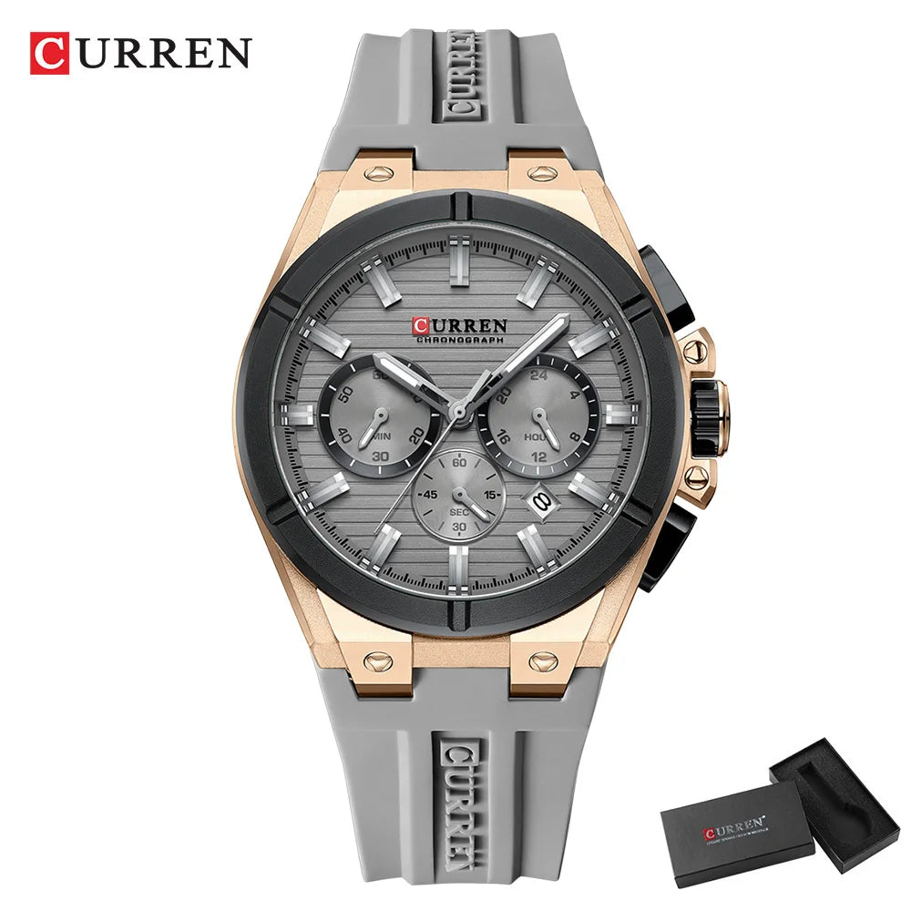 Montre Quartz Homme CURREN 8487 – Chronographe, Bracelet Silicone & Écrin | 5 Coloris