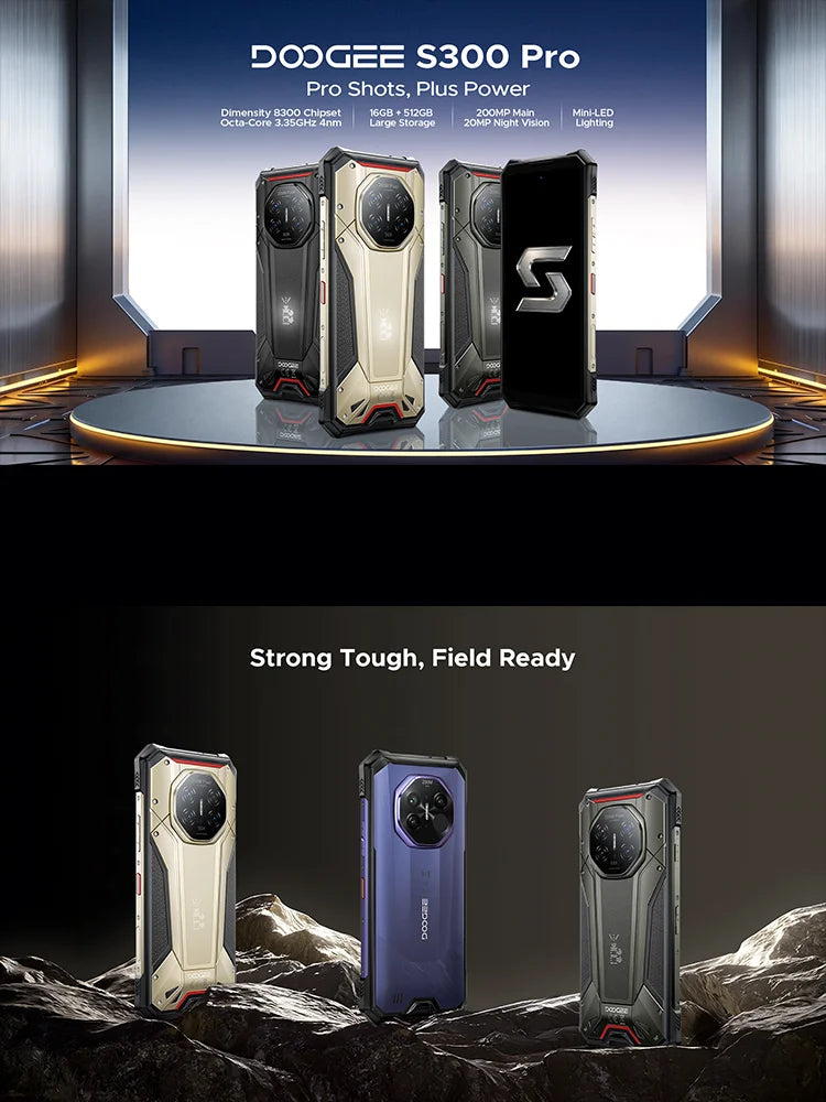 DOOGEE S300 Pro 5G Flagship Rugged Phone, World Premiere, 6.78", Digital display,48GB(16+32) RAM + 512GB ROM, 11000mAh Big Battery, Android 16, LED Light Display Array,66W Super Fast Charging