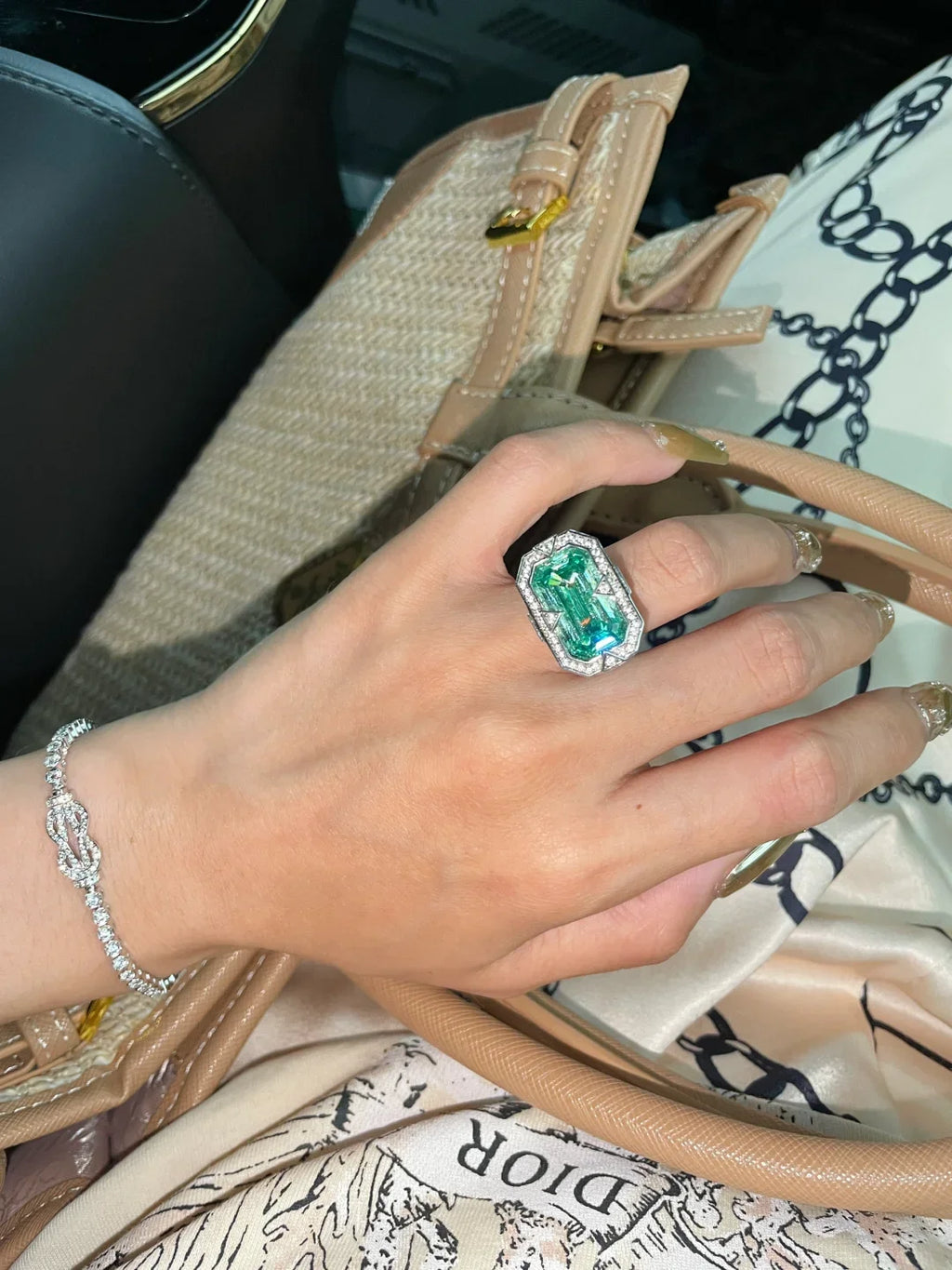 Bague Cocktail Femme XCL 6491 – Pierre Synthétique Paraïba Carrée Argent 925 Plaqué Platine